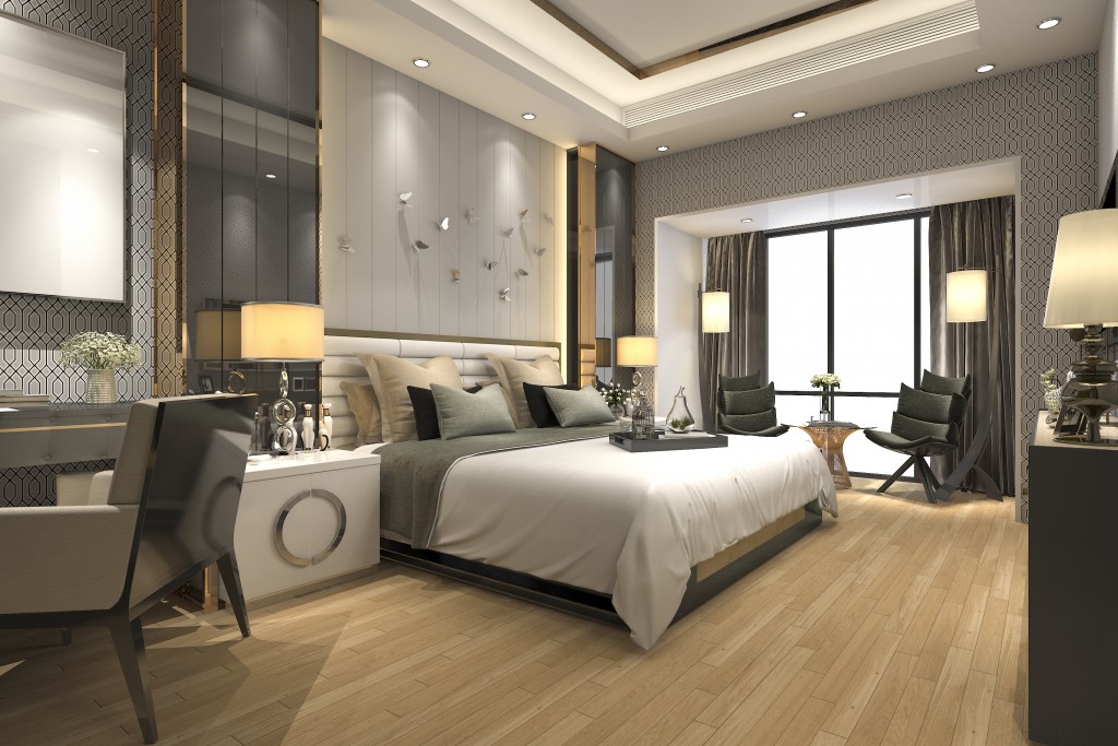Luxury bedroom with gray motif