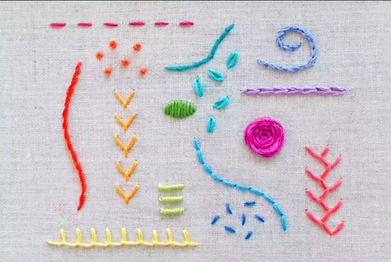 different samples of embroidery stitches