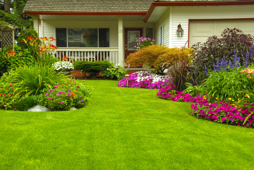 A house with beautiful landscape and exterior 