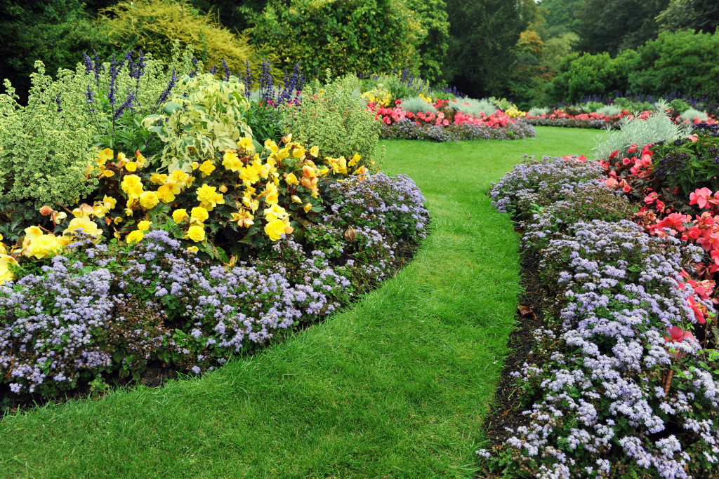 Flowerbeds in a beautiful garden landscape