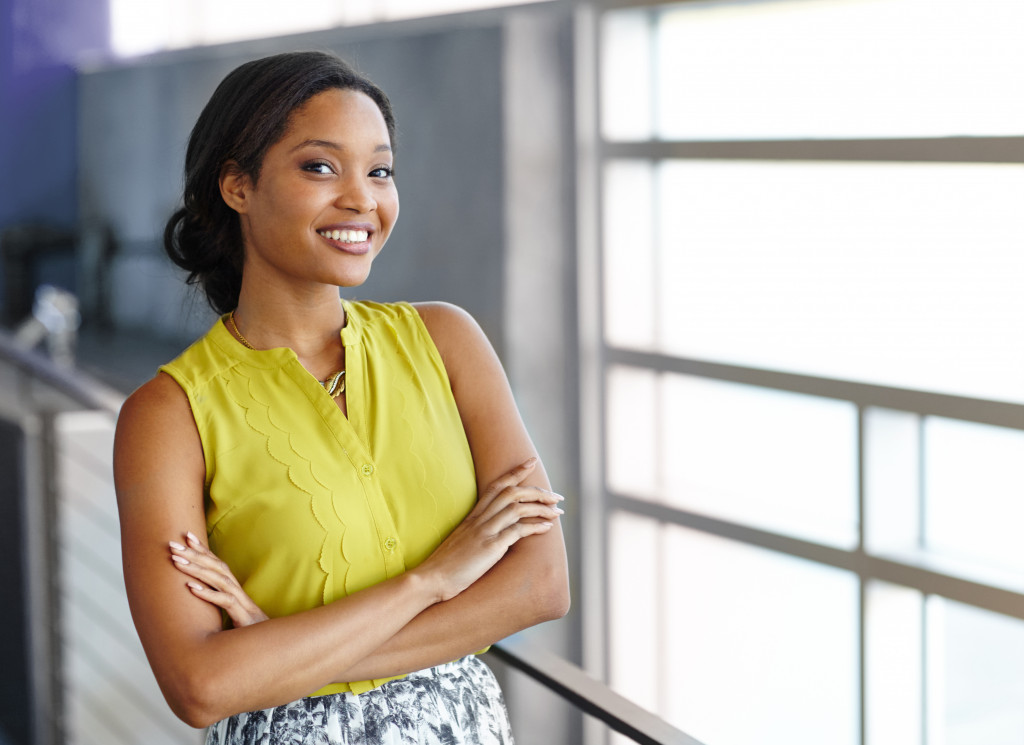 modern career woman confidently smiling